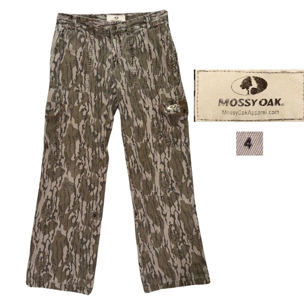 Mossy Oak Ladies Woven Pant Camo Cargos Green Size 4 Trendy Low Rise Straight
